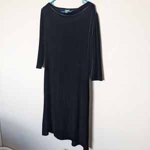 draped black velvet midi dress